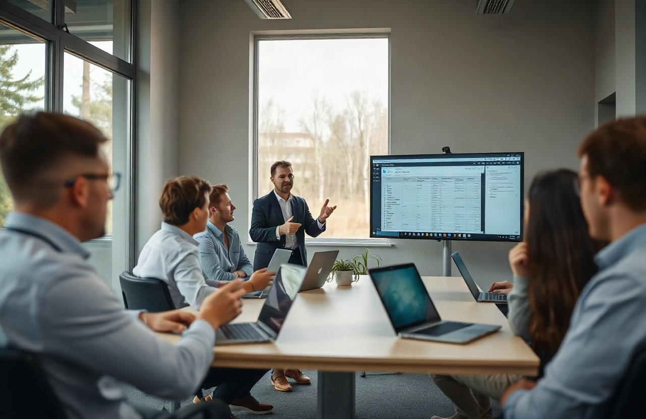 Documentary photo of a small training session in a modern office in Poland